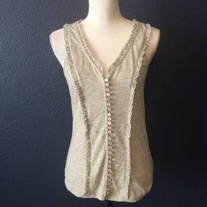 ANTHROPOLOGIE DELETTA BUTTON FRONT RUFFLE TANK TOP